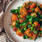 Spicy Curried Potato with Peas and Courgettes
